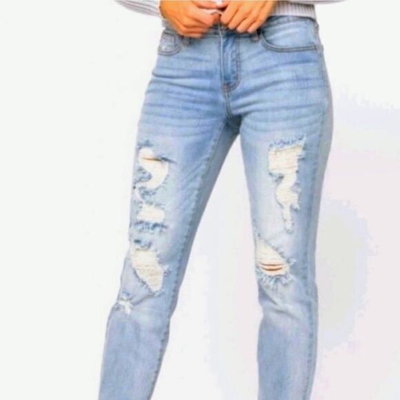 Judy Blue Distressed Blue Jeans Boyfriend Light Wash 15 32 14 Destroyed Ankle - Picture 15 of 15